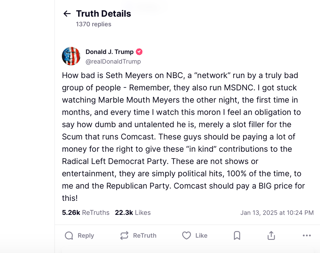 Trump bashes Seth Meyers